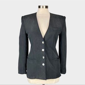 Rena Rowan Womens Gray Silk Button Front Blazer Jacket Fitted size 6
